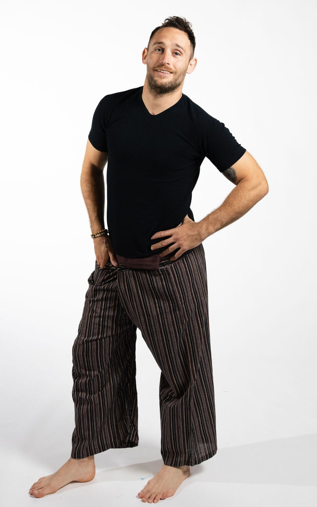 Surya Australia Cotton Thai Fisherman Pants from Nepal (Striped Cotton) - Brown
