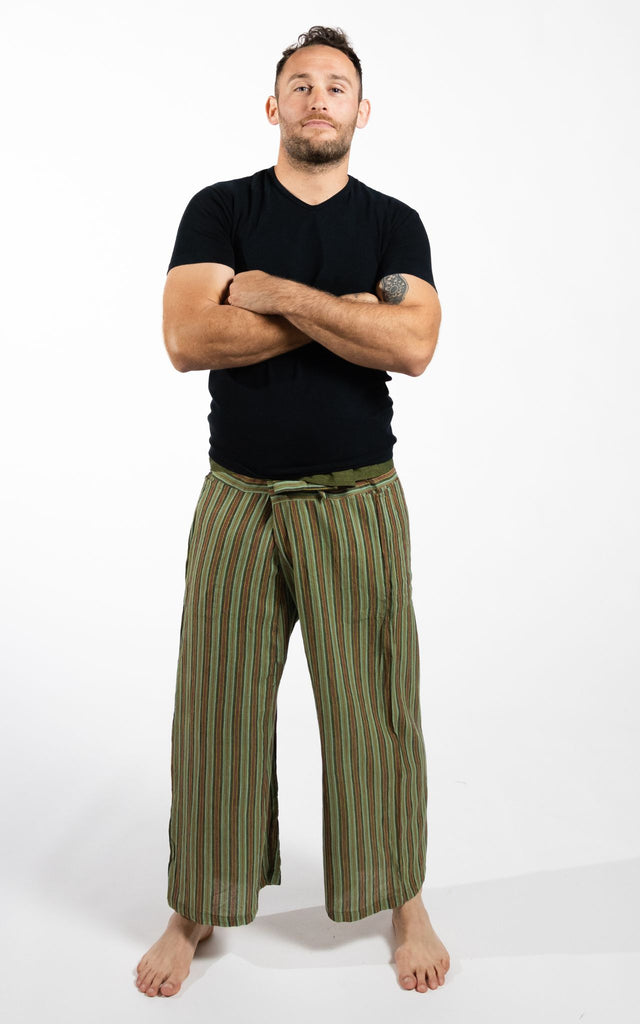 Surya Australia Cotton Thai Fisherman Pants from Nepal (Striped Cotton) - Green