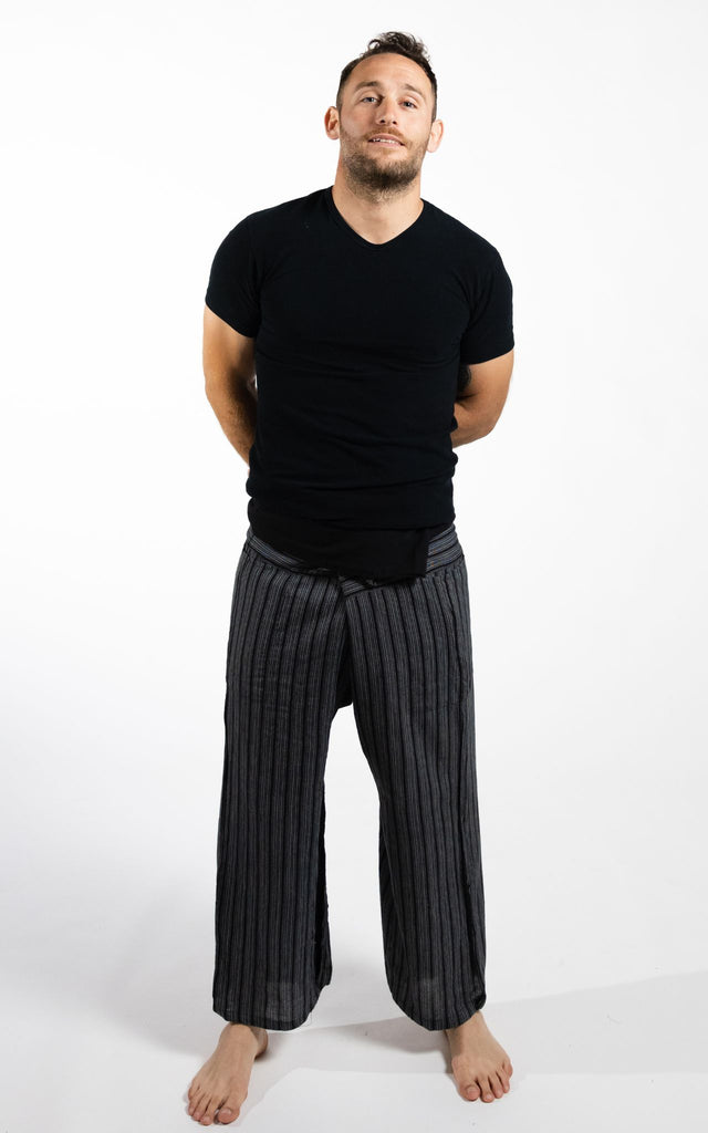Surya Australia Cotton Thai Fisherman Pants from Nepal (Striped Cotton) - Black