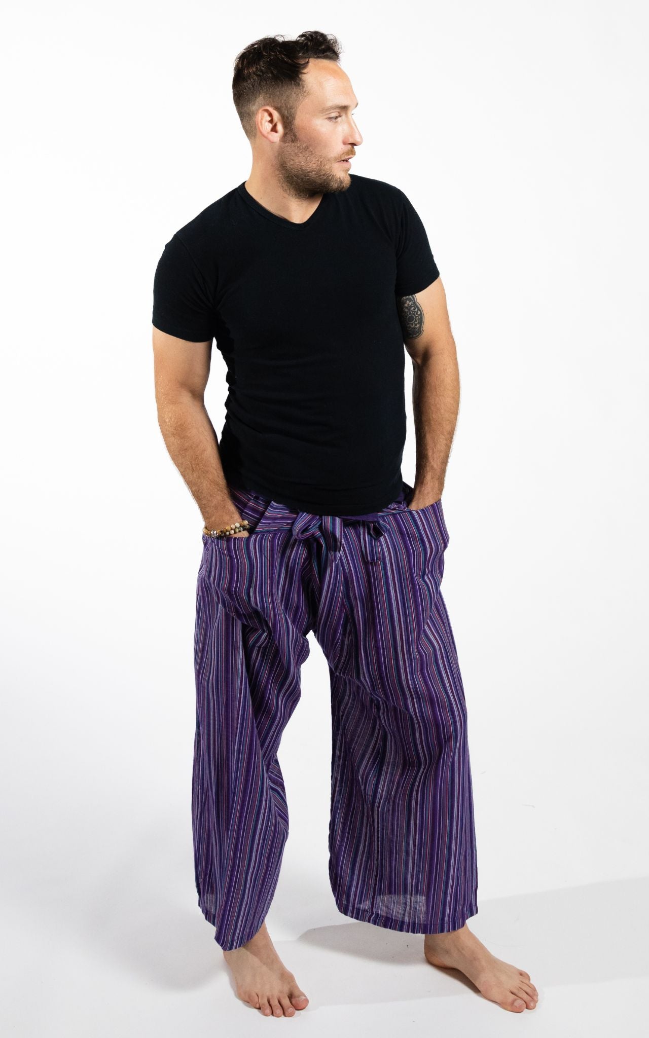 Surya Australia Cotton Thai Fisherman Pants from Nepal (Striped Cotton) - Purple