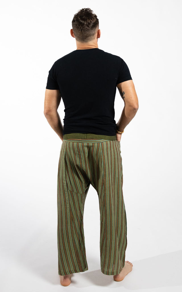 Surya Australia Cotton Thai Fisherman Pants from Nepal (Striped Cotton) - Green