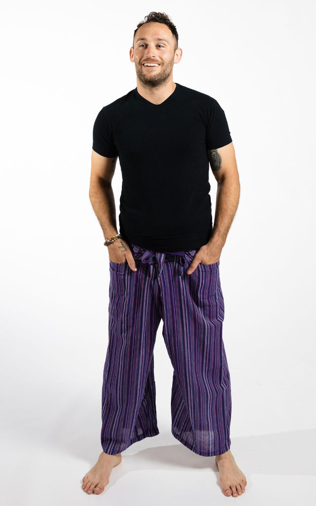 Surya Australia Cotton Thai Fisherman Pants from Nepal (Striped Cotton) - Purple