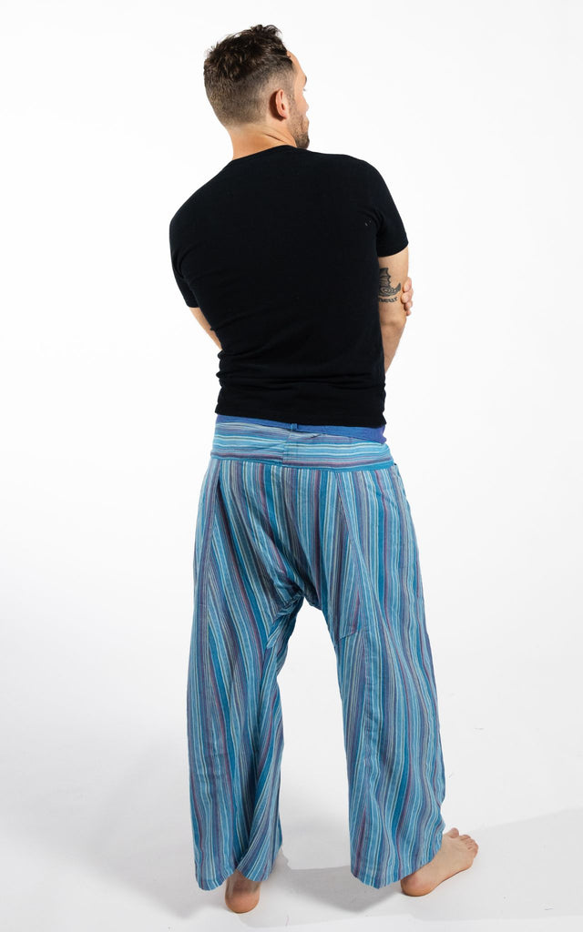 Surya Australia Cotton Thai Fisherman Pants from Nepal (Striped Cotton) - Blue