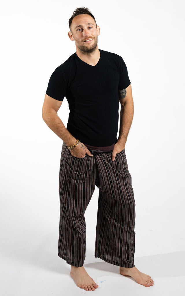 Surya Australia Cotton Thai Fisherman Pants from Nepal (Striped Cotton) - Brown