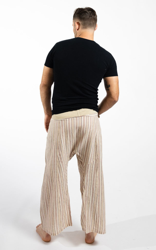 Surya Australia Cotton Thai Fisherman Pants from Nepal (Striped Cotton) - Natural