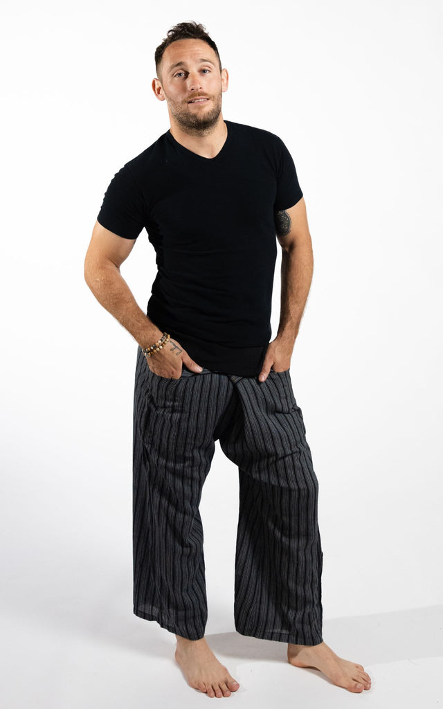 Surya Australia Cotton Thai Fisherman Pants from Nepal (Striped Cotton) - Black