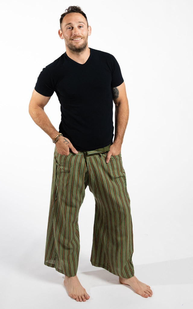 Surya Australia Cotton Thai Fisherman Pants from Nepal (Striped Cotton) - Green
