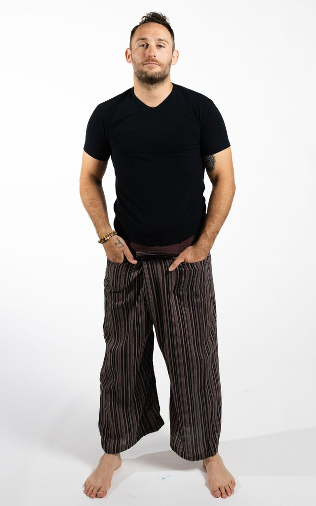 Surya Australia Cotton Thai Fisherman Pants from Nepal (Striped Cotton) - Brown