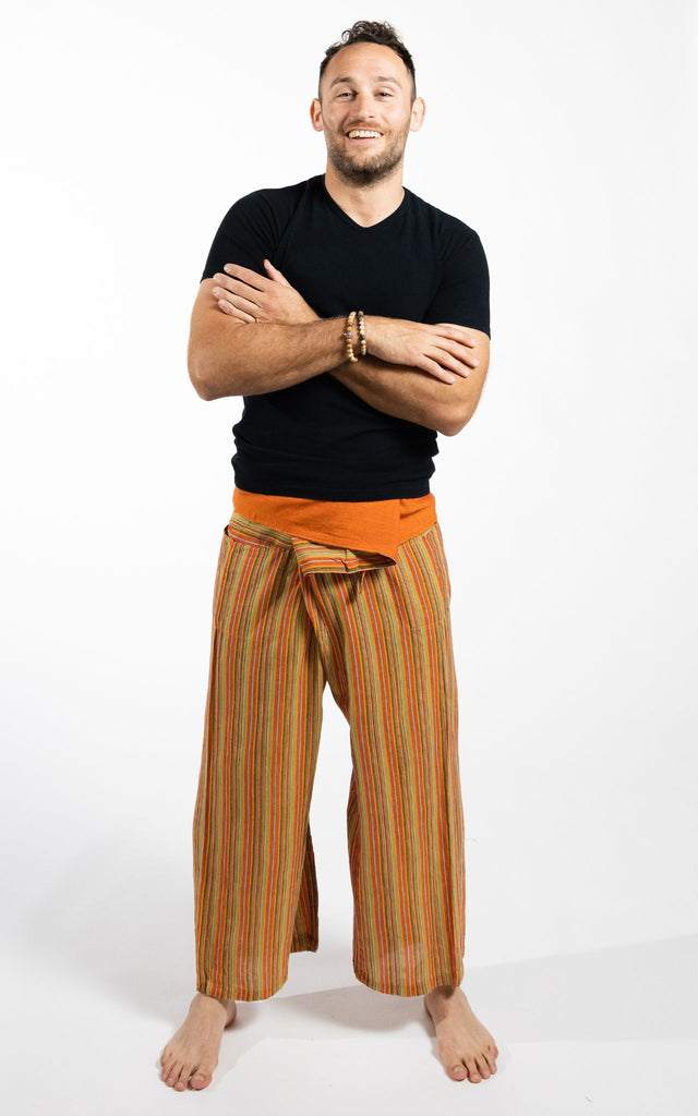 Surya Australia Cotton Thai Fisherman Pants from Nepal (Striped Cotton) - Orange