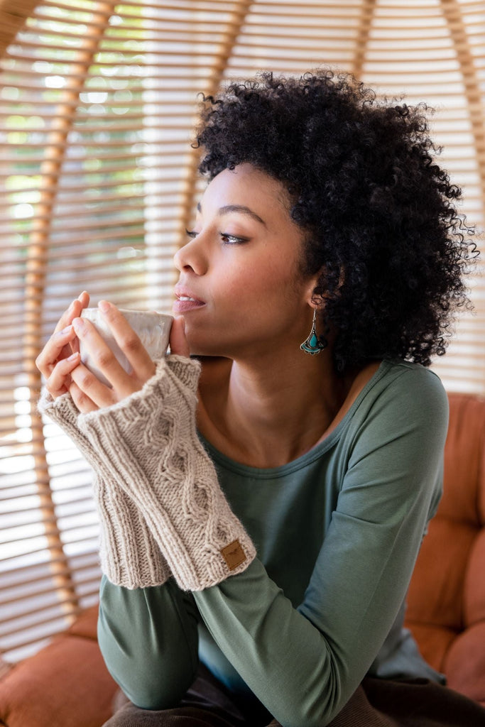 Surya Australia Ethical Merino Wool Arm Warmers made in Nepal - Oatmeal