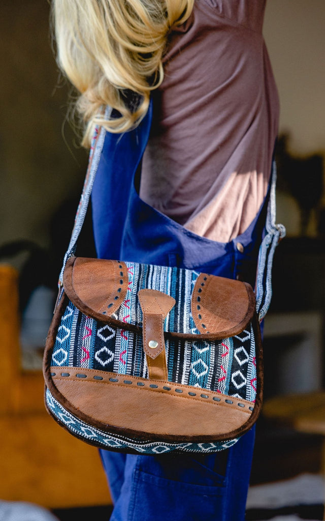 Surya Australia Buffalo Leather & Cotton Bag made in Nepal - Meneham