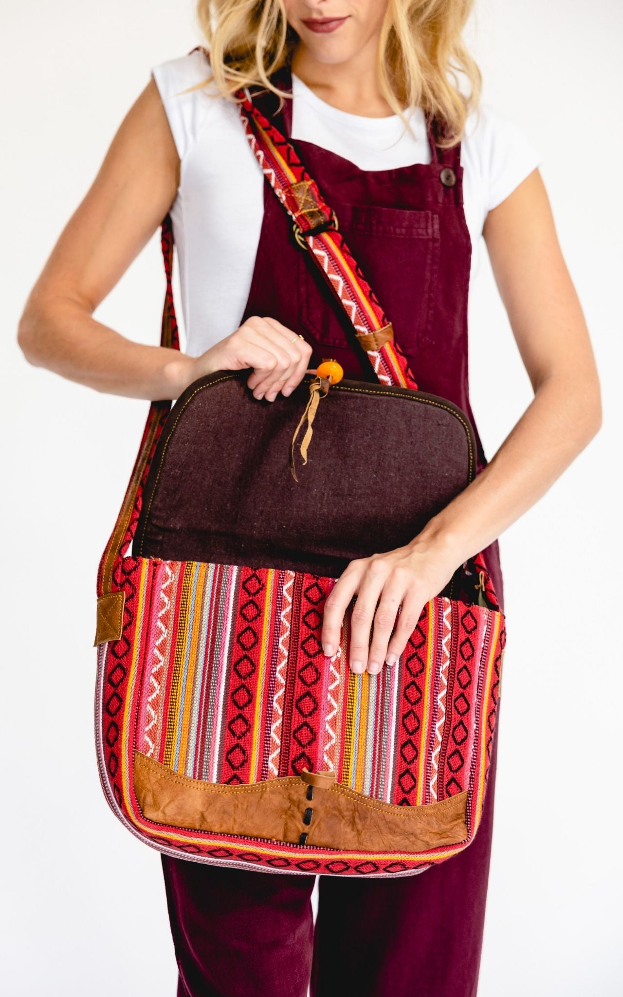 Surya Australia Buffalo Leather & Woven Cotton Bag - Landéda