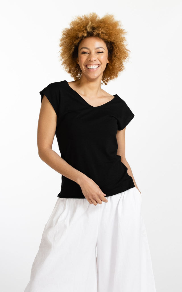 Surya Australia Ethical Organic Cotton V-neck 'Mimi' Top - Black