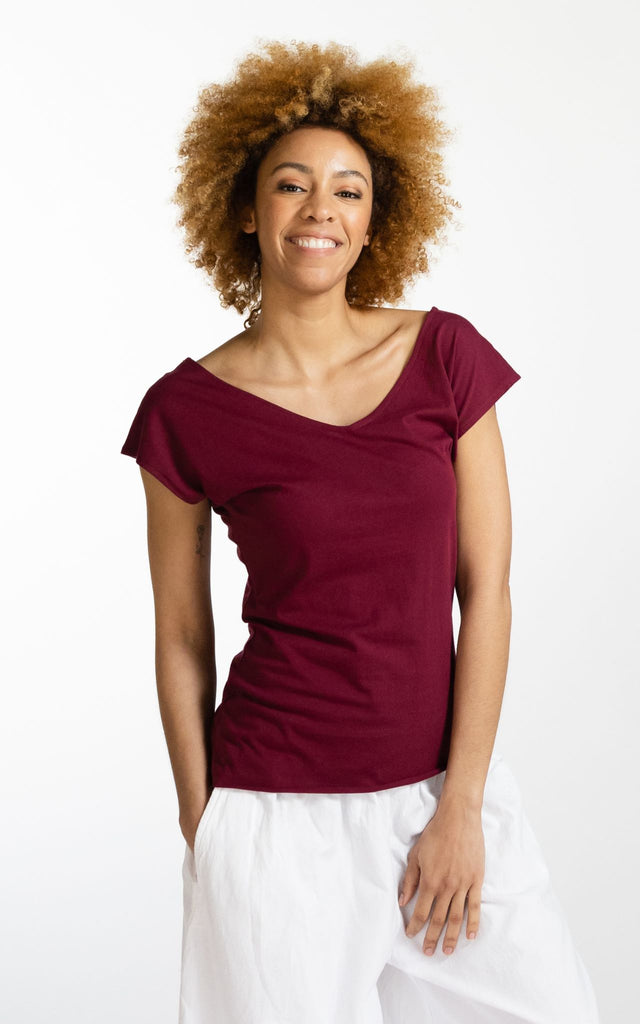 Surya Australia Ethical Organic Cotton V-neck 'Mimi' Top - Berry