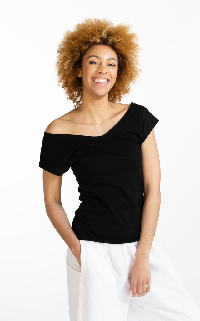 Surya Australia Ethical Organic Cotton V-neck 'Mimi' Top - Black