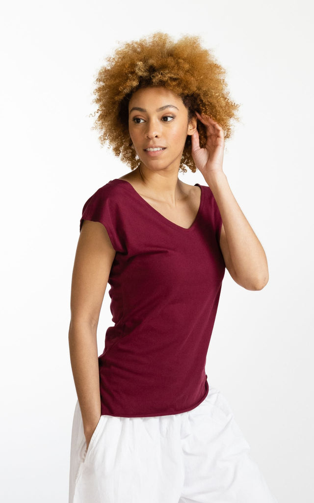 Surya Australia Ethical Organic Cotton V-neck 'Mimi' Top - Berry