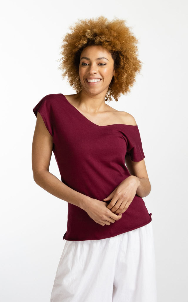 Surya Australia Ethical Organic Cotton V-neck 'Mimi' Top - Berry