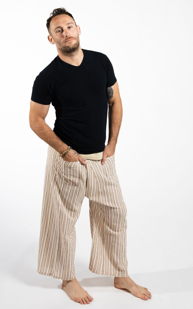 Surya Australia Cotton Thai Fisherman Pants from Nepal (Striped Cotton) - Natural