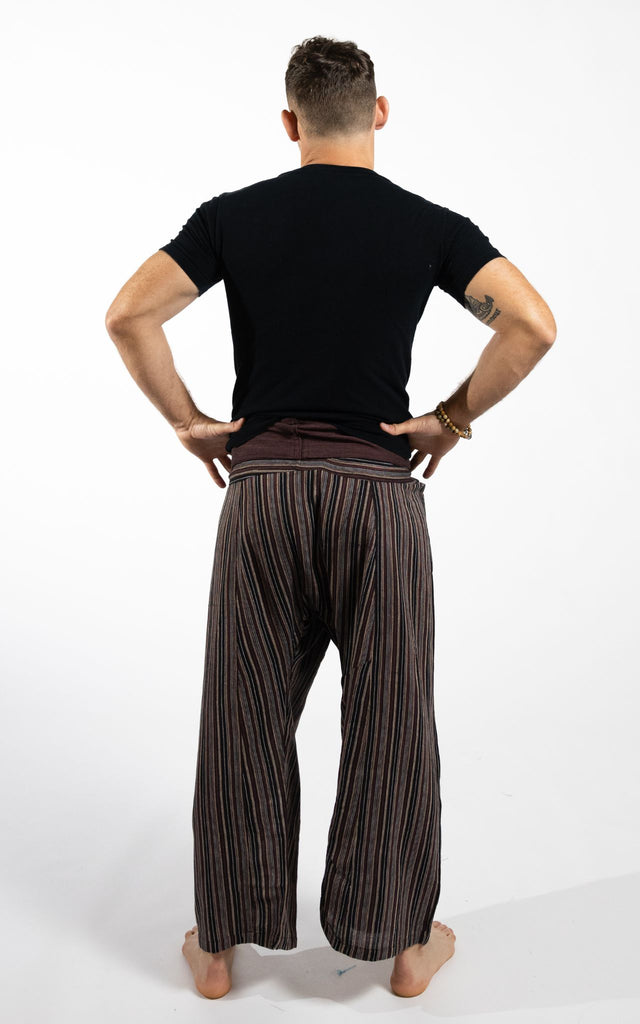 Surya Australia Cotton Thai Fisherman Pants from Nepal (Striped Cotton) - Brown