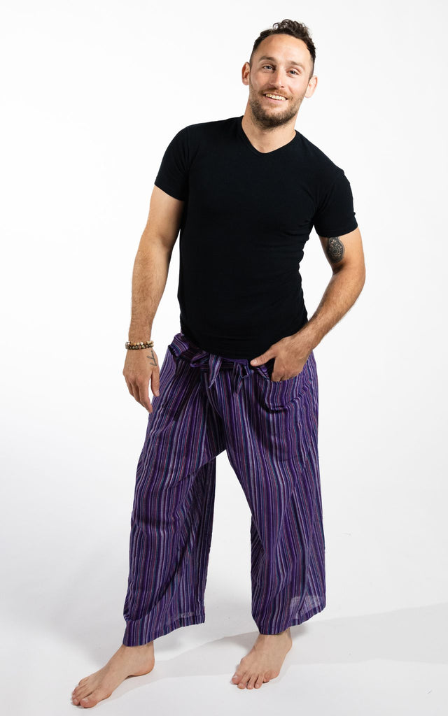 Surya Australia Cotton Thai Fisherman Pants from Nepal (Striped Cotton) - Purple