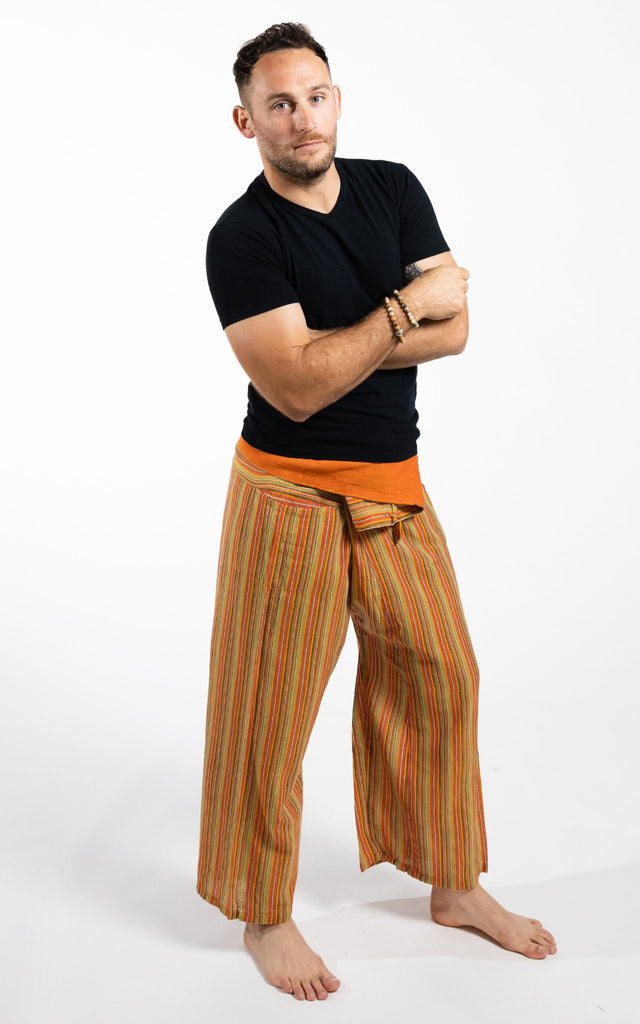 Surya Australia Cotton Thai Fisherman Pants from Nepal (Striped Cotton) - Orange