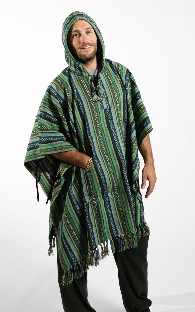 Surya Thick, Heavy Cotton Festival Poncho made in Nepal - Green