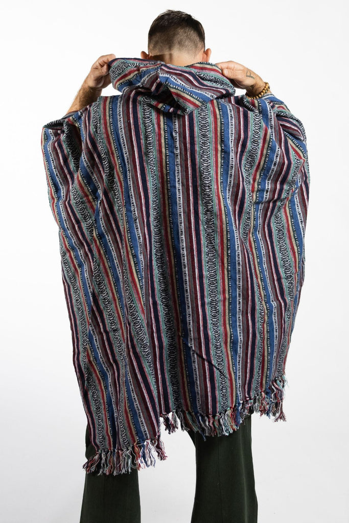 Surya Thick, Heavy Cotton Festival Poncho made in Nepal - Blue