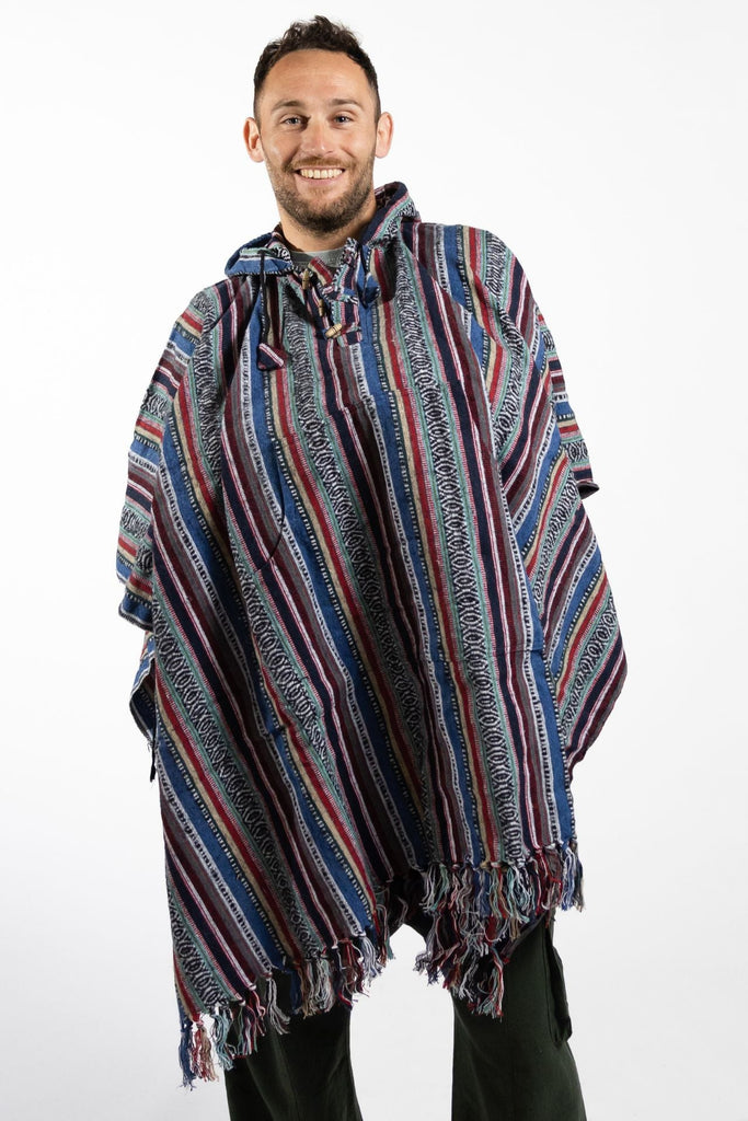 Surya Thick, Heavy Cotton Festival Poncho made in Nepal - Blue