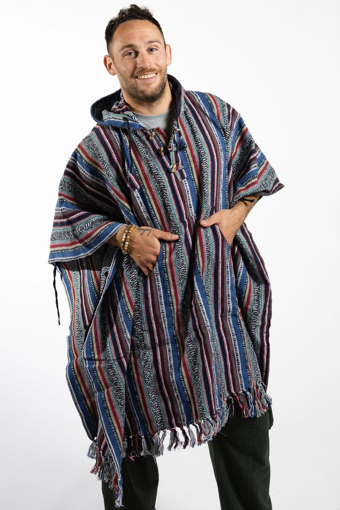 Surya Thick, Heavy Cotton Festival Poncho made in Nepal - Blue