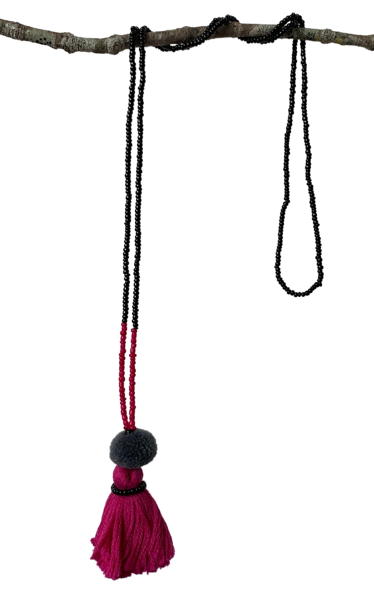 Surya Australia Cotton Tassel Necklaces from Nepal - Maroon + Black