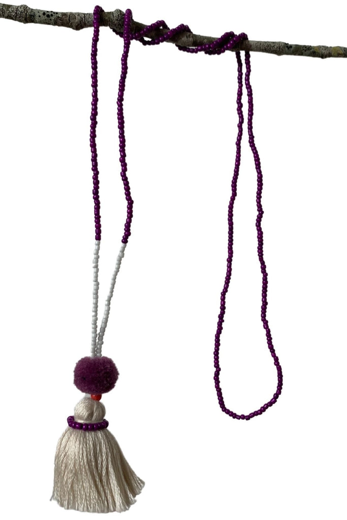 Surya Australia Cotton Tassel Necklaces from Nepal - White + Purple