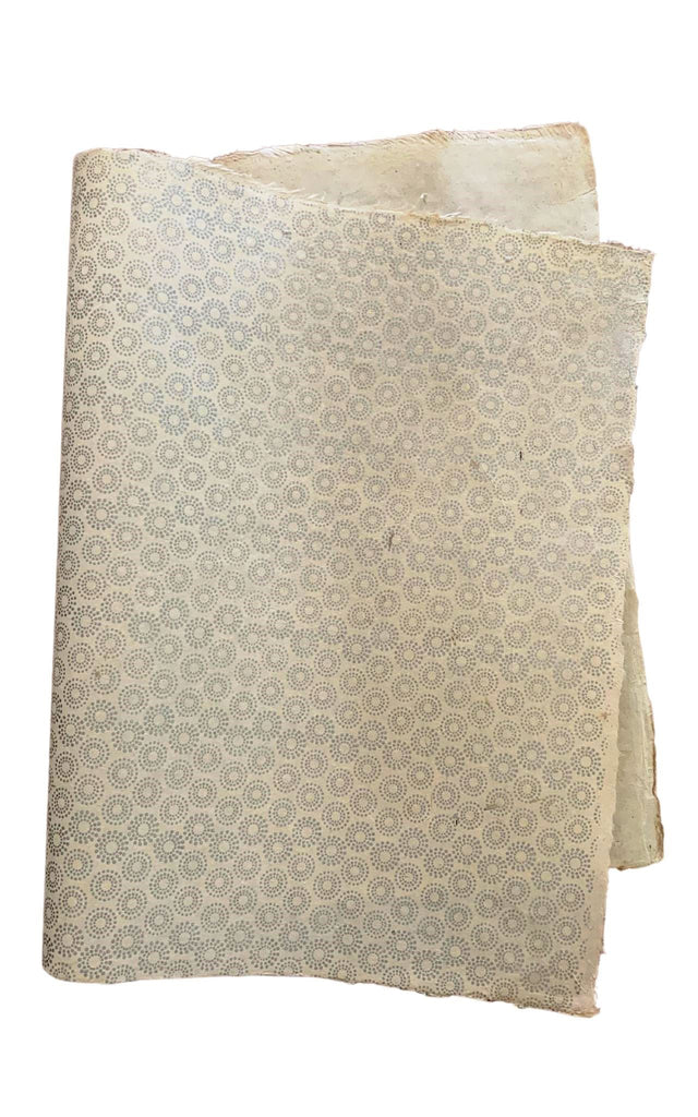 Surya Australia Fairtrade Treeless Lokta paper Sheets from Nepal - white circles with silver printing