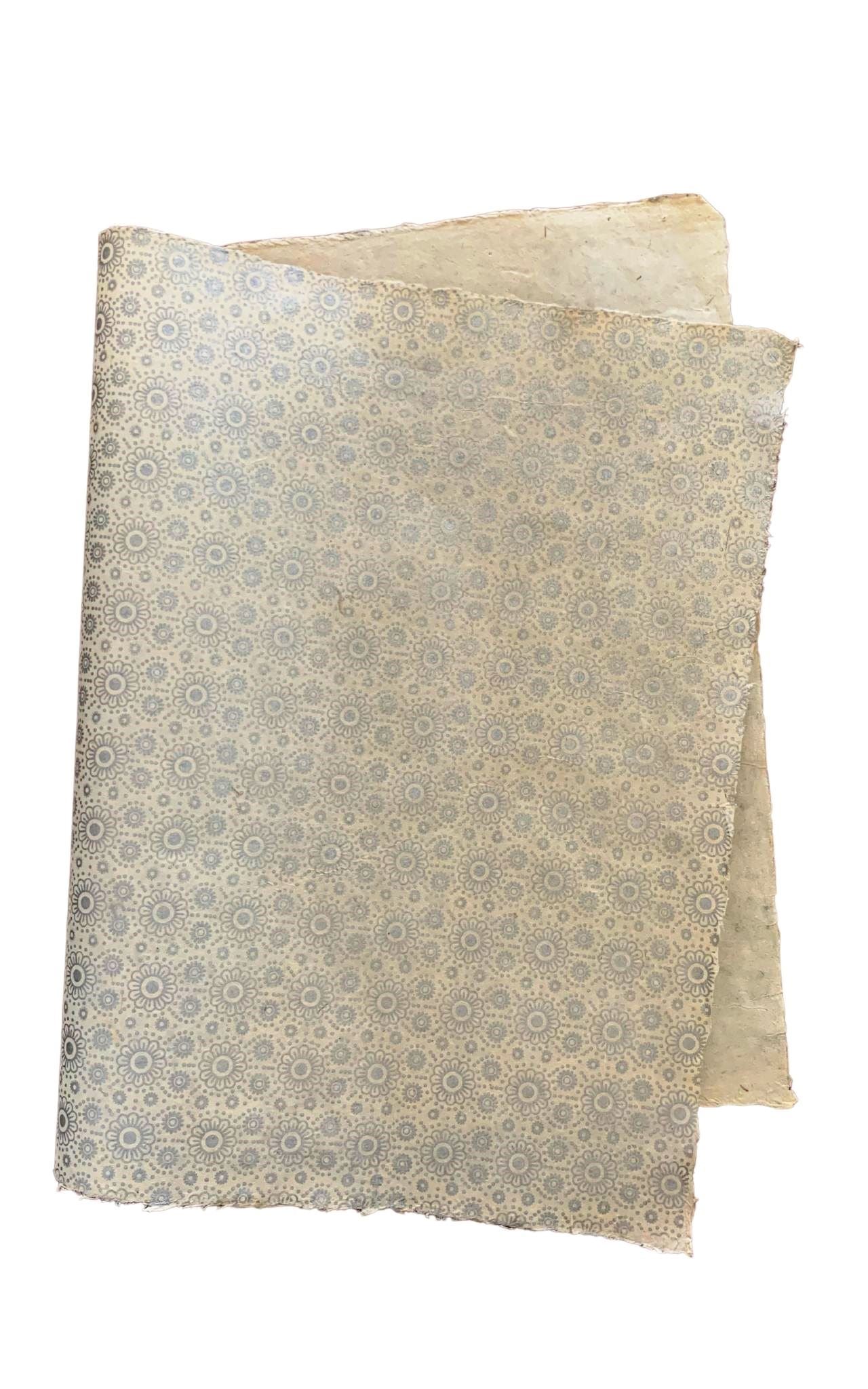 Surya Australia Fairtrade Treeless Lokta Paper Sheets from Nepal - white with silver flower printing
