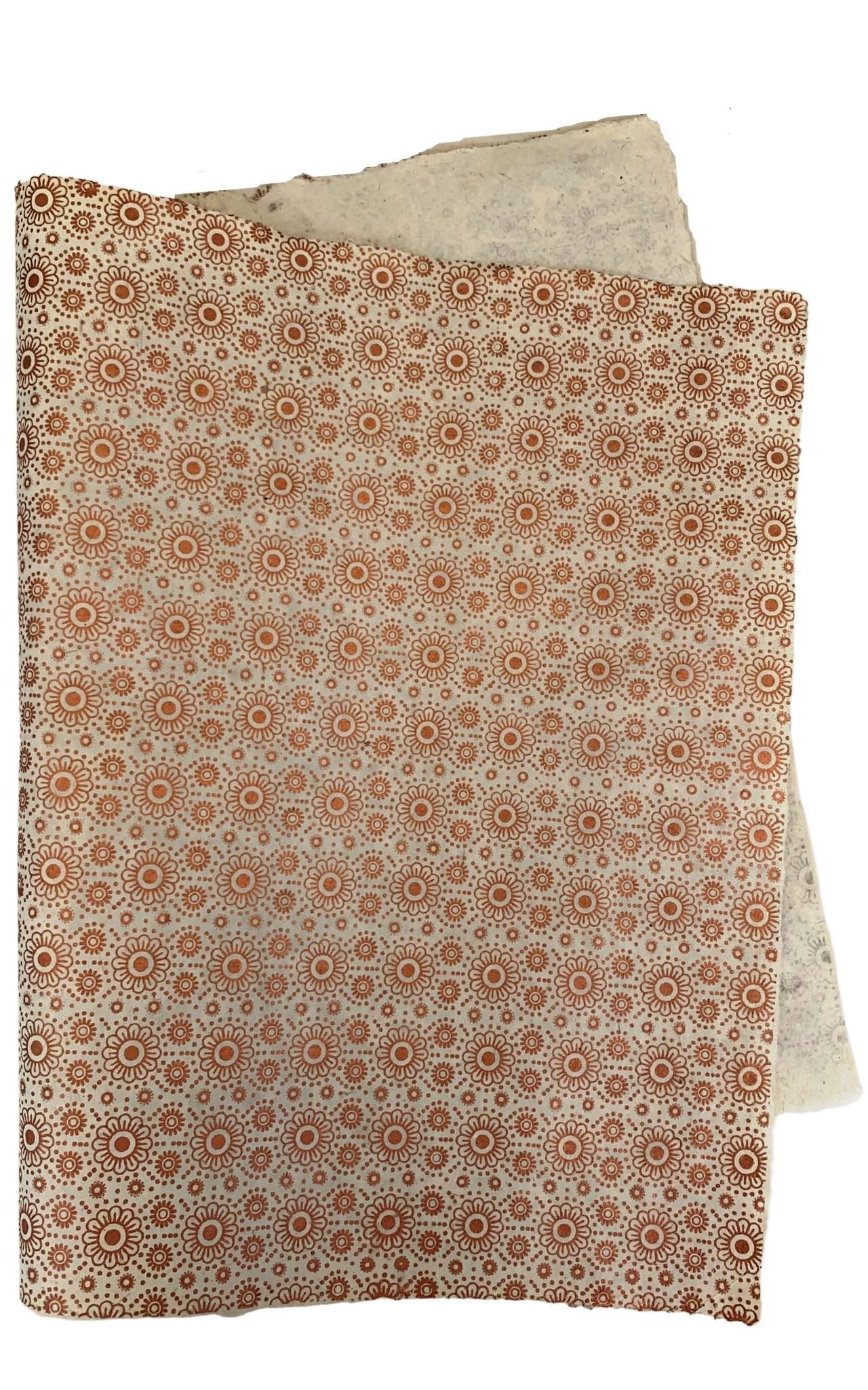 Surya Australia Fairtrade Treeless Lokta Paper Sheets from Nepal - white with copper flower