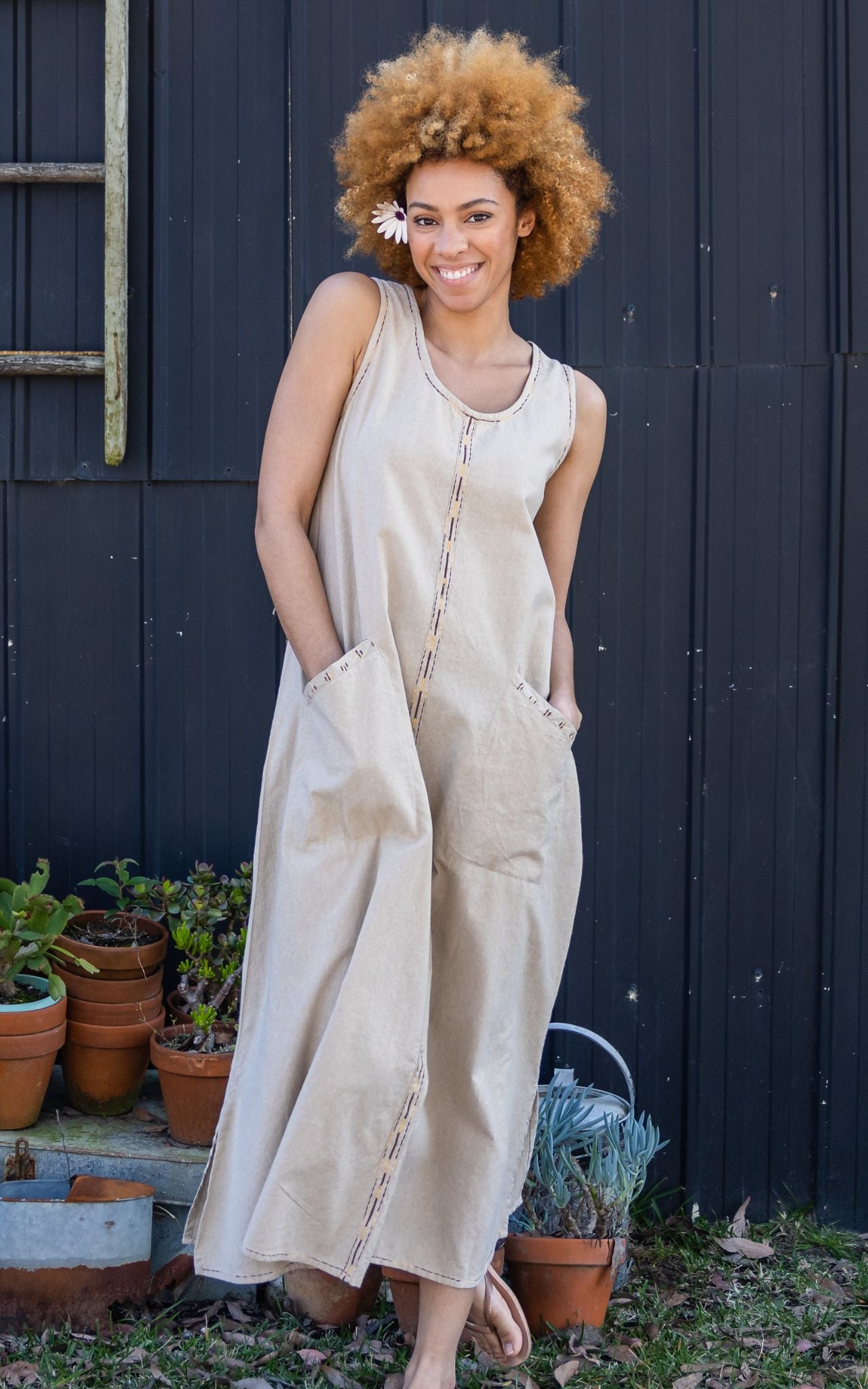 Surya Australia Ethical Cotton 'Calliope' Dress made in Nepal - Oatmeal