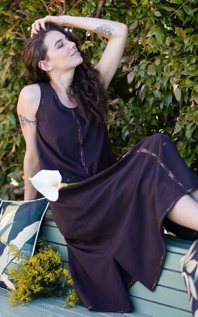 Surya Australia Ethical Cotton 'Calliope' Dress made in Nepal - Chocolate