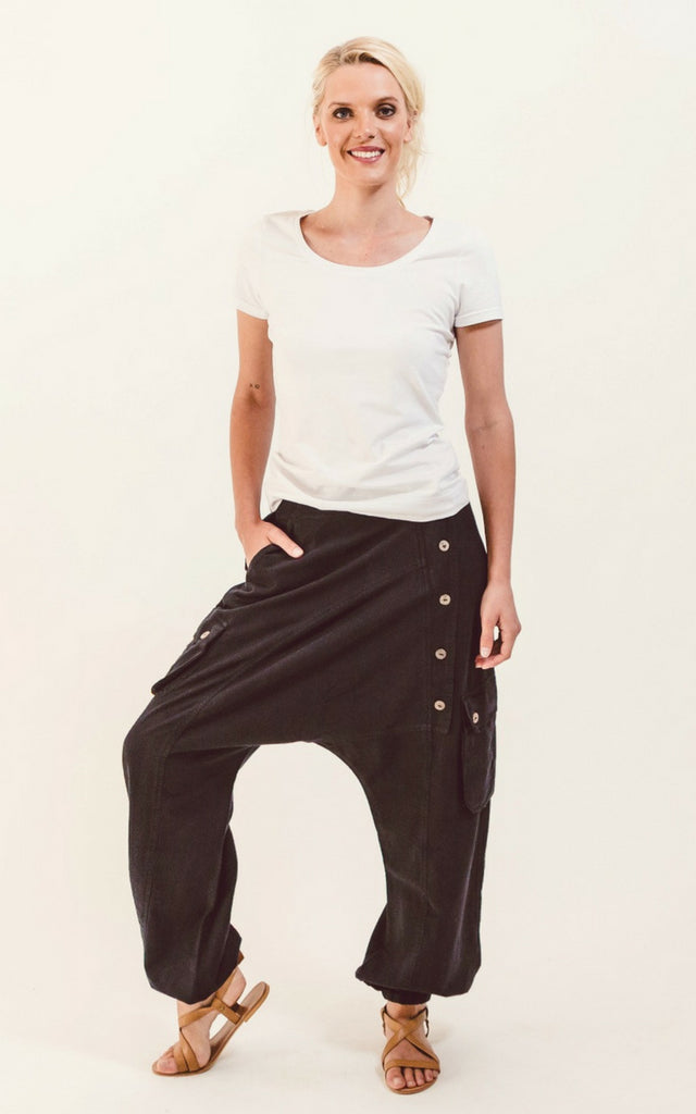 Surya Australia Ethical Drop Crotch Pants Made in Nepal - Black