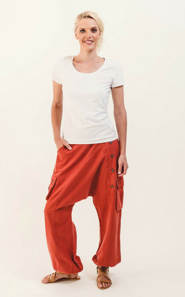 Surya Australia Ethical Drop Crotch Pants Made in Nepal - Rust