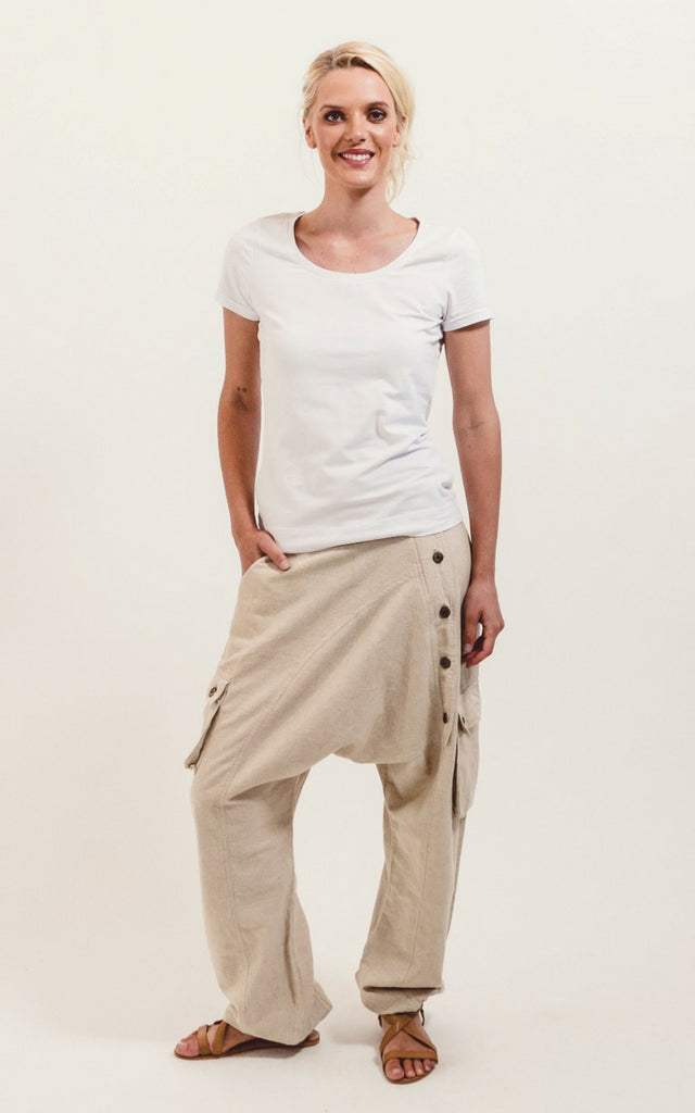 Surya Australia Ethical Drop Crotch Pants Made in Nepal - Natural