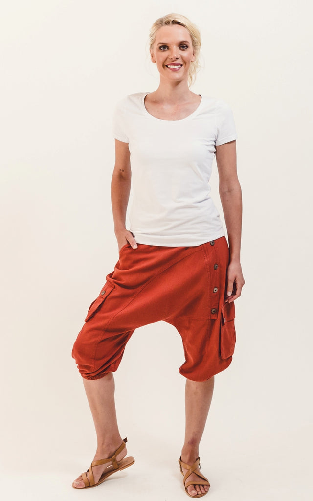 Surya Australia Ethical Cotton Drop Crotch Shorts - Rust #colour_rust