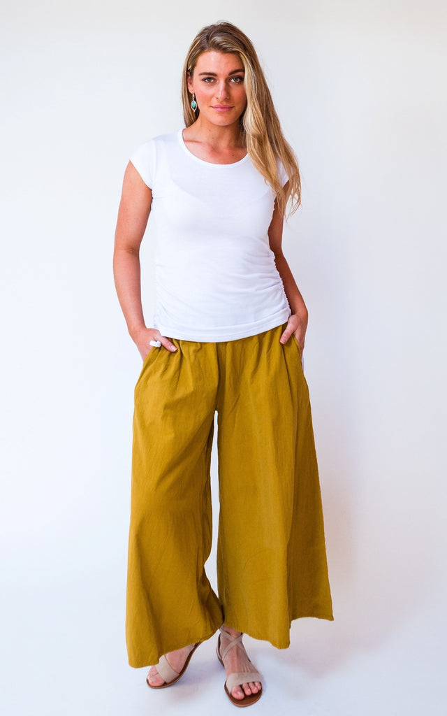 Surya Australia Ethical Cotton Palazzo Pants from Nepal - Mustard