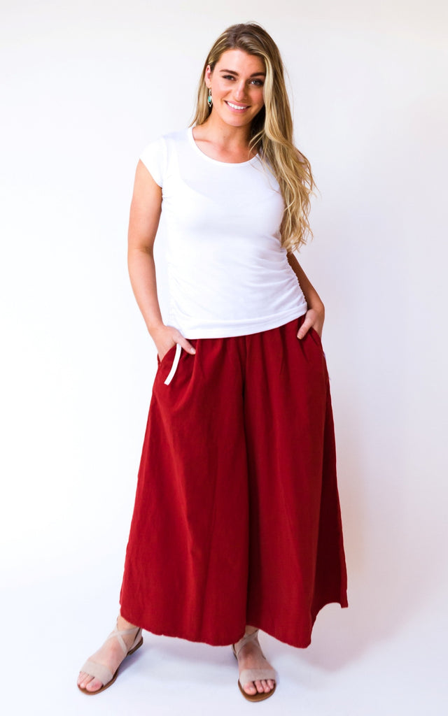 Surya Australia Ethical Cotton Palazzo Pants from Nepal - Rust