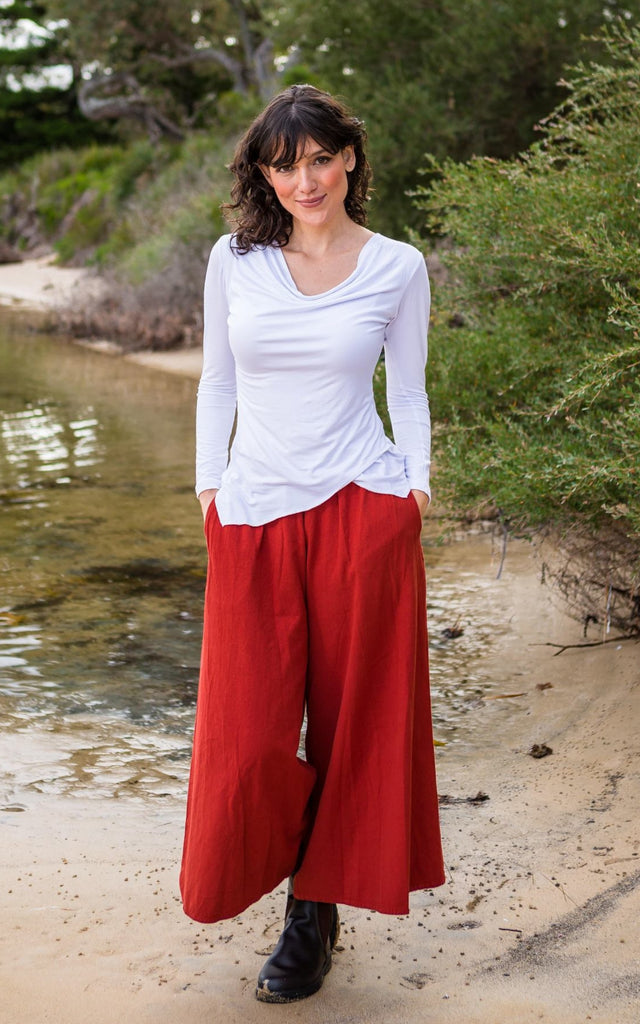 Surya Australia Ethical Cotton Palazzo Pants from Nepal - Rust
